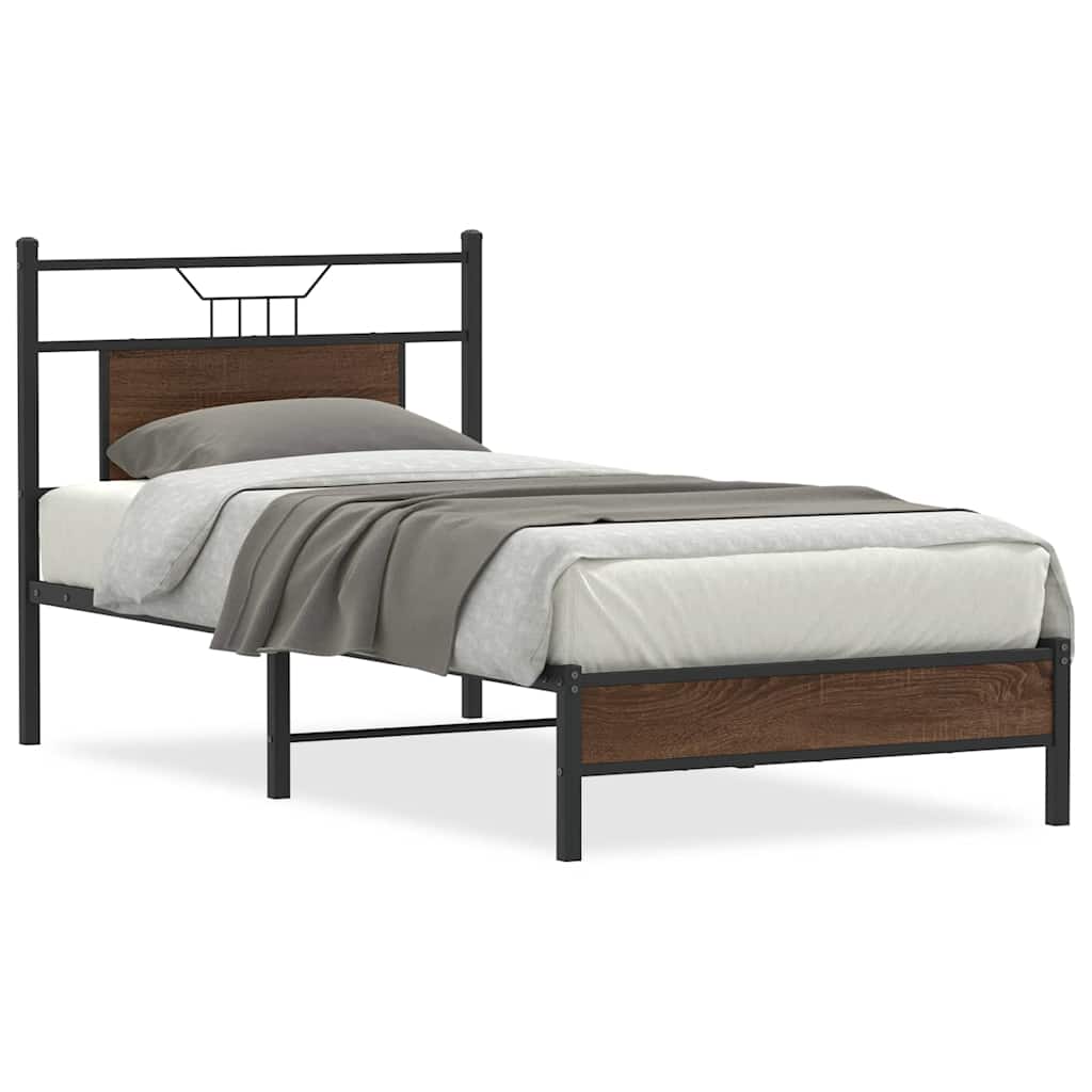 Bedframe zonder matras bewerkt hout bruin eikenkleur 90x190 cm is nu te koop bij PeponiXL, paradijselijk wonen!
