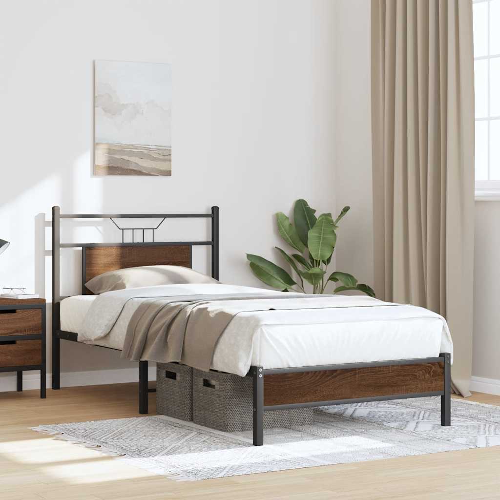 Bedframe zonder matras bewerkt hout bruin eikenkleur 90x190 cm is nu te koop bij PeponiXL, paradijselijk wonen!