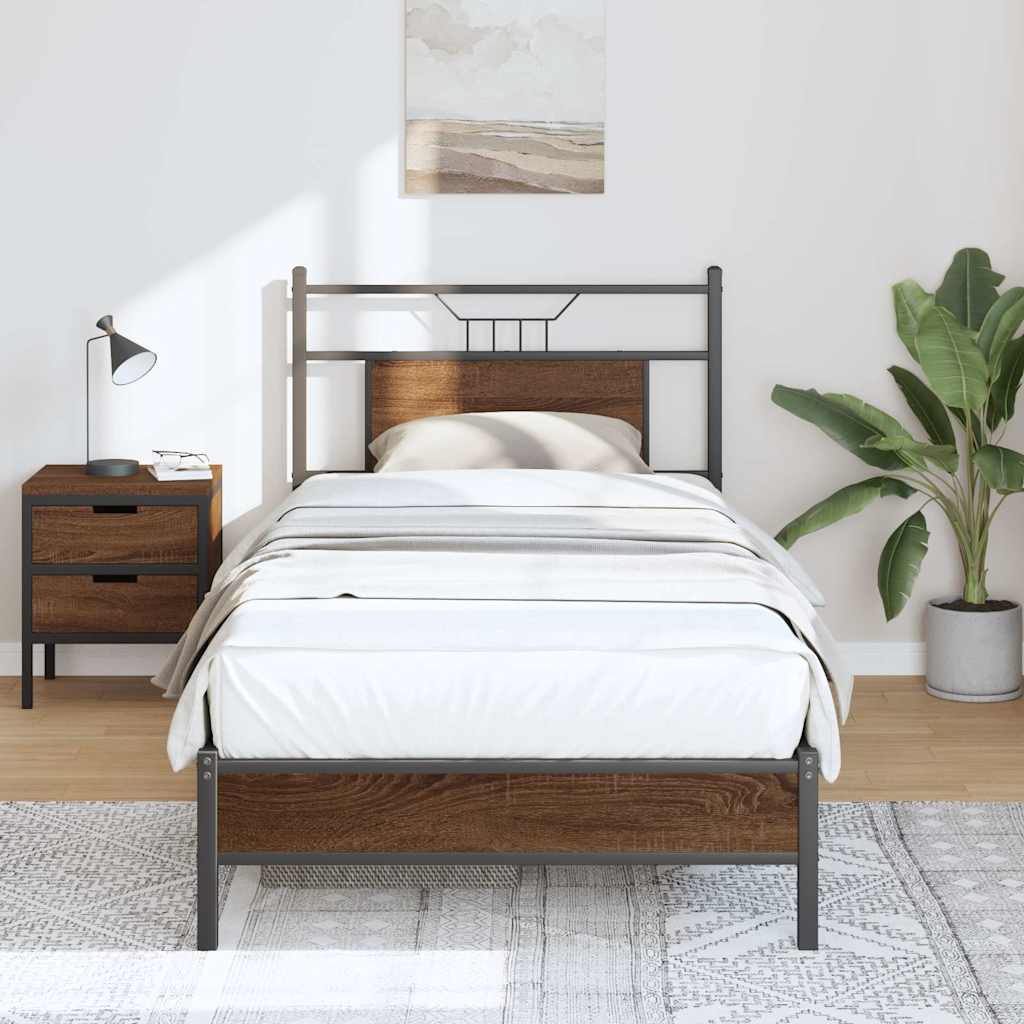 Bedframe zonder matras bewerkt hout bruin eikenkleur 90x190 cm is nu te koop bij PeponiXL, paradijselijk wonen!