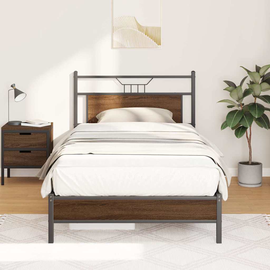 Bedframe zonder matras bewerkt hout bruin eikenkleur 100x190 cm is nu te koop bij PeponiXL, paradijselijk wonen!