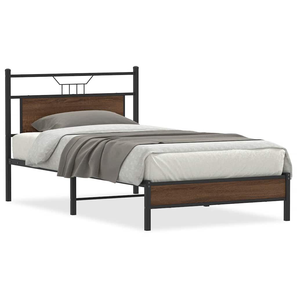 Bedframe zonder matras bewerkt hout bruin eikenkleur 100x200 cm is nu te koop bij PeponiXL, paradijselijk wonen!