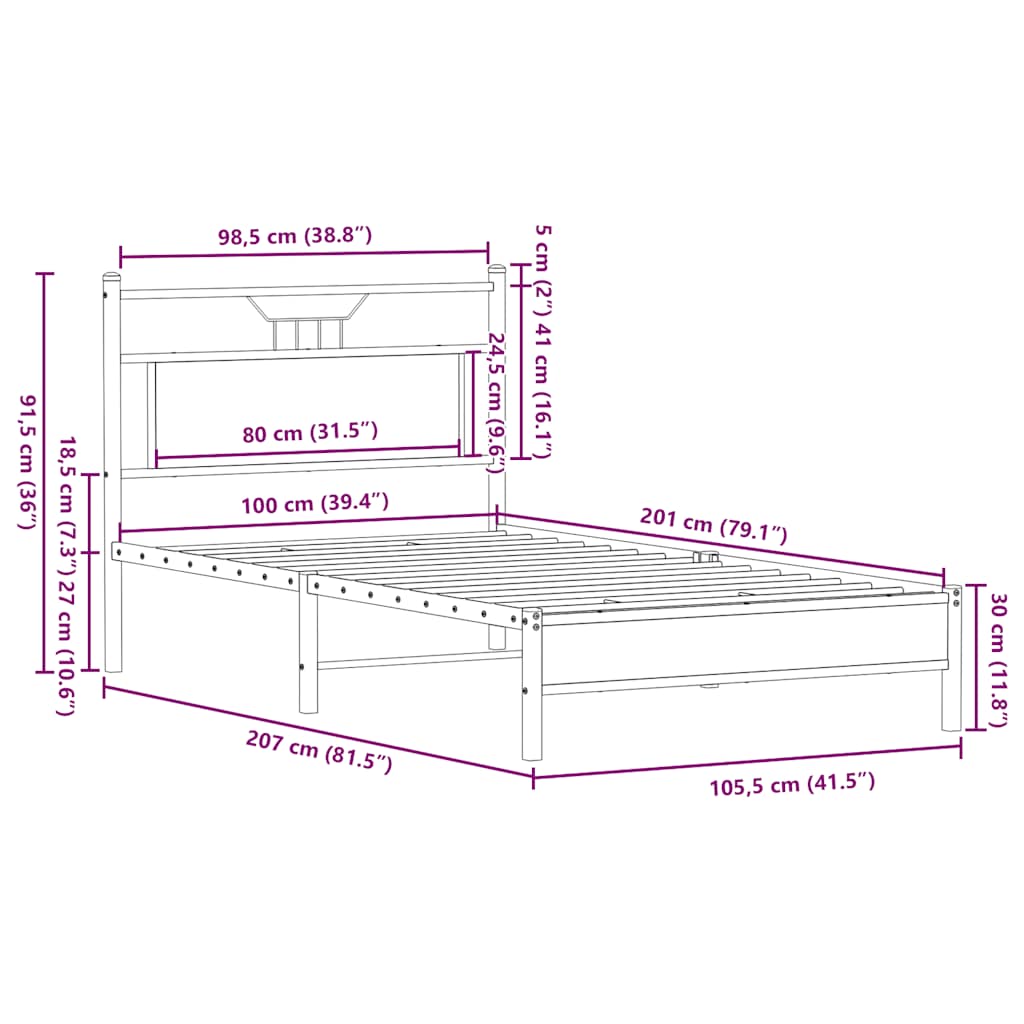 Bedframe zonder matras bewerkt hout bruin eikenkleur 100x200 cm is nu te koop bij PeponiXL, paradijselijk wonen!