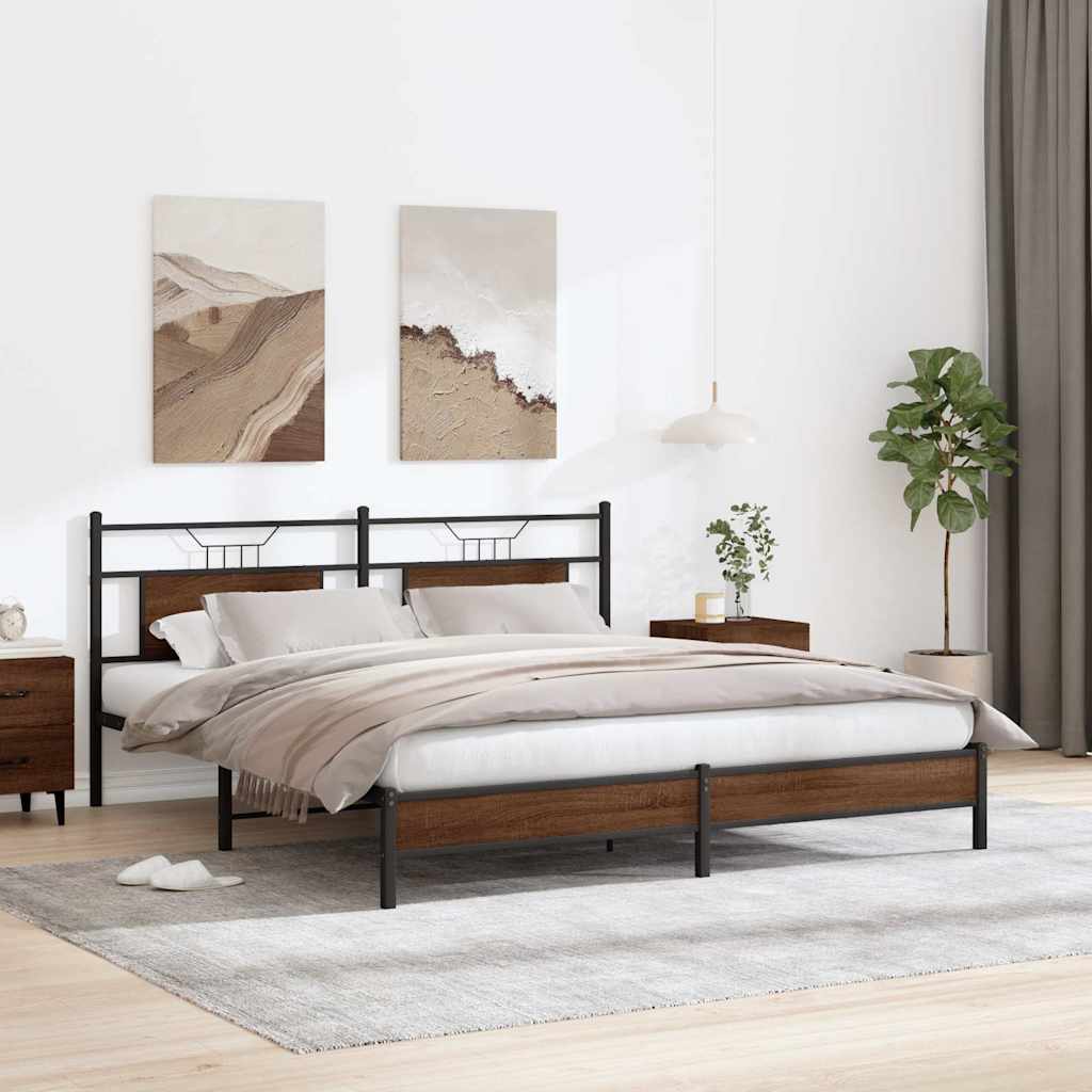 Bedframe zonder matras bewerkt hout bruin eikenkleur 183x203 cm is nu te koop bij PeponiXL, paradijselijk wonen!