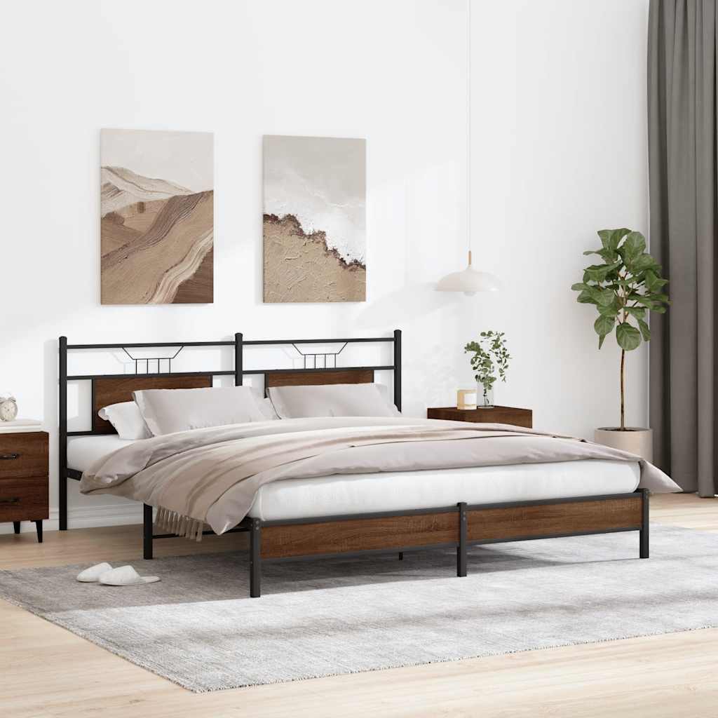 Bedframe zonder matras 183x213 cm spaanplaat bruin eikenkleurig is nu te koop bij PeponiXL, paradijselijk wonen!