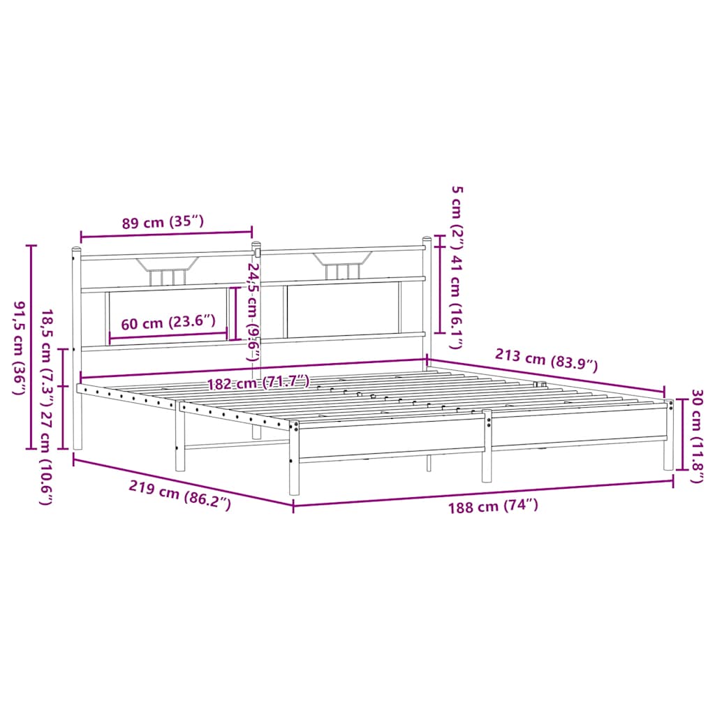 Bedframe zonder matras 183x213 cm spaanplaat bruin eikenkleurig is nu te koop bij PeponiXL, paradijselijk wonen!