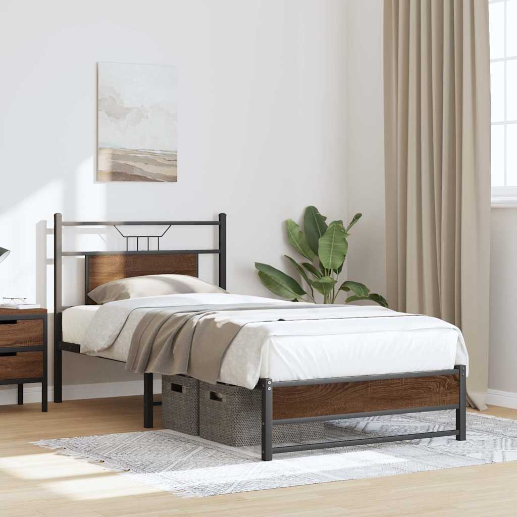 Bedframe zonder matras bewerkt hout bruin eikenkleur 75x190 cm is nu te koop bij PeponiXL, paradijselijk wonen!
