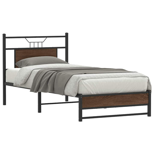 Bedframe zonder matras bewerkt hout bruin eikenkleur 75x190 cm is nu te koop bij PeponiXL, paradijselijk wonen!