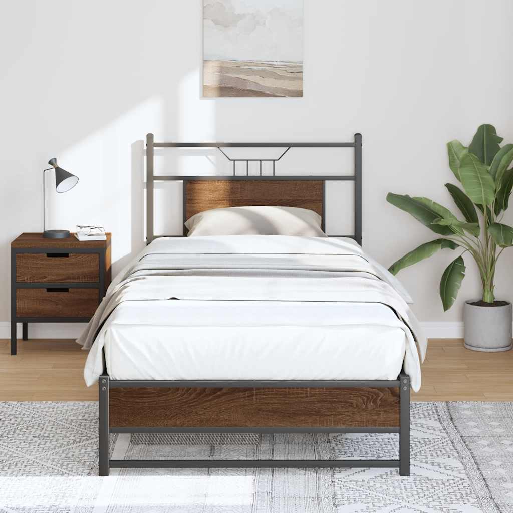 Bedframe zonder matras bewerkt hout bruin eikenkleur 80x200 cm is nu te koop bij PeponiXL, paradijselijk wonen!