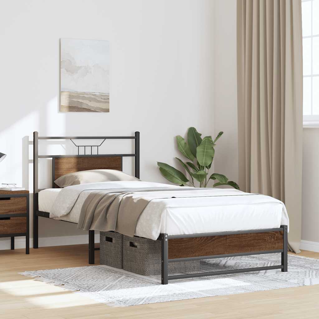 Bedframe zonder matras bewerkt hout bruin eikenkleur 90x190 cm is nu te koop bij PeponiXL, paradijselijk wonen!