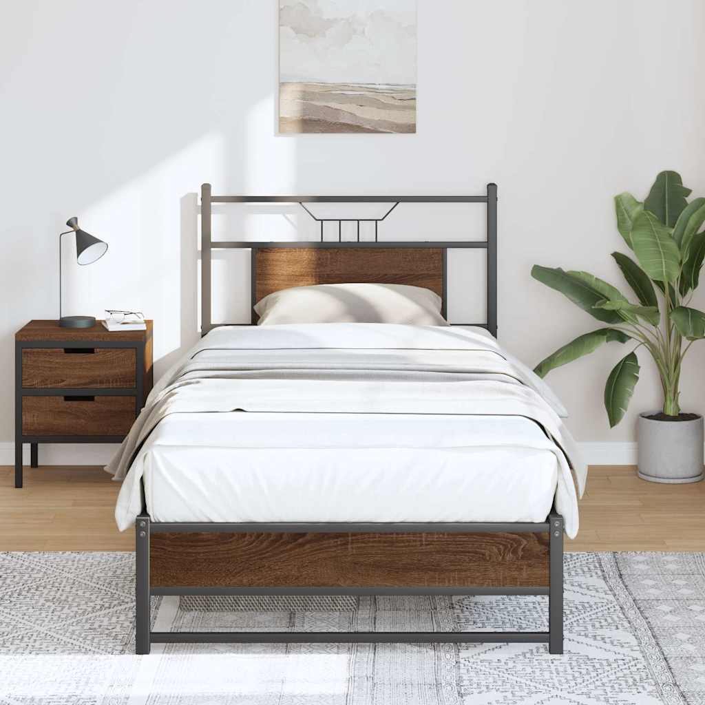 Bedframe zonder matras bewerkt hout bruin eikenkleur 90x200 cm is nu te koop bij PeponiXL, paradijselijk wonen!