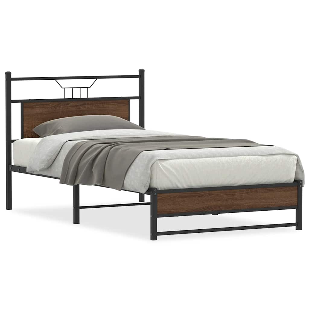 Bedframe zonder matras bewerkt hout bruin eikenkleur 100x190 cm is nu te koop bij PeponiXL, paradijselijk wonen!