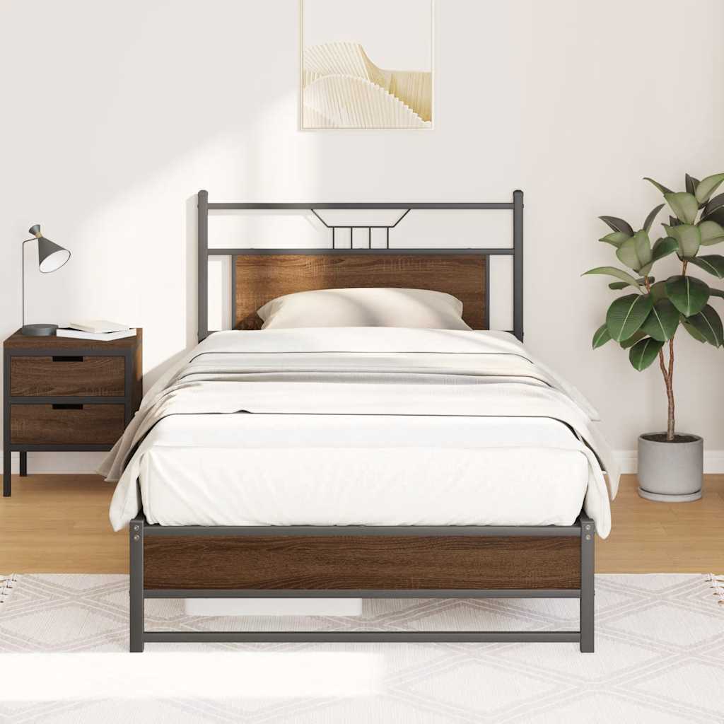 Bedframe zonder matras bewerkt hout bruin eikenkleur 100x190 cm is nu te koop bij PeponiXL, paradijselijk wonen!