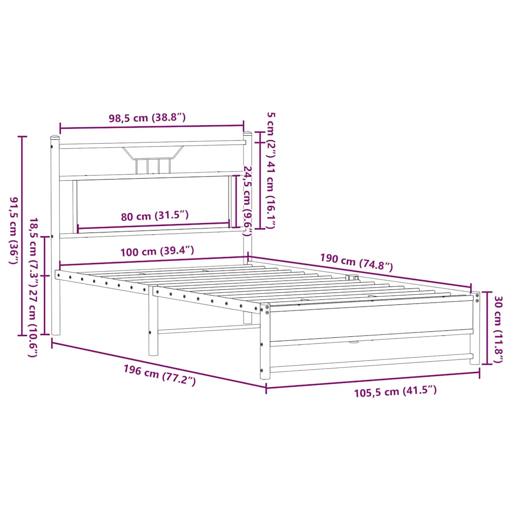 Bedframe zonder matras bewerkt hout bruin eikenkleur 100x190 cm is nu te koop bij PeponiXL, paradijselijk wonen!