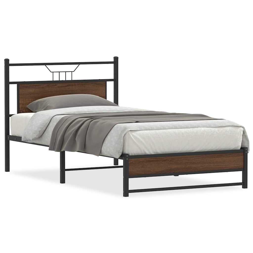 Bedframe zonder matras bewerkt hout bruin eikenkleur 100x200 cm is nu te koop bij PeponiXL, paradijselijk wonen!
