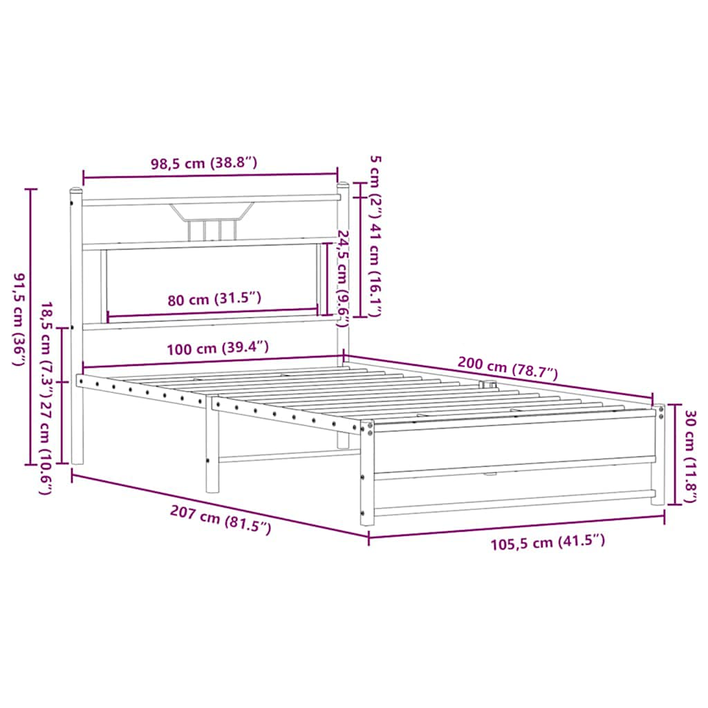 Bedframe zonder matras bewerkt hout bruin eikenkleur 100x200 cm is nu te koop bij PeponiXL, paradijselijk wonen!