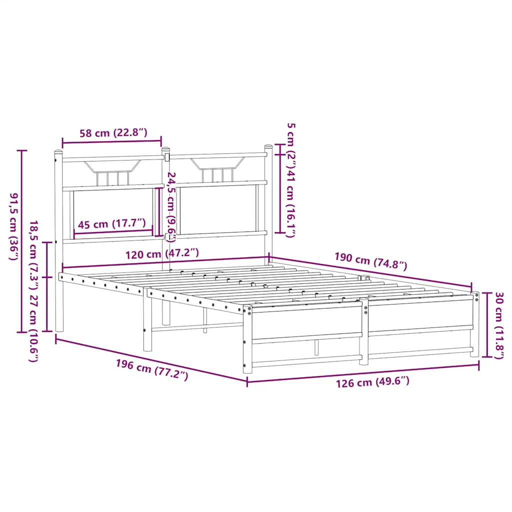 Bedframe zonder matras bewerkt hout bruin eikenkleur 120x190 cm is nu te koop bij PeponiXL, paradijselijk wonen!