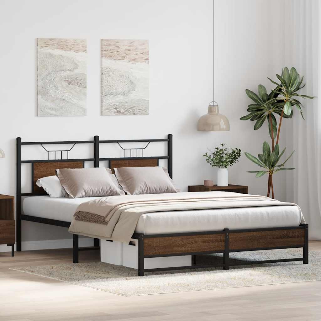 Bedframe zonder matras bewerkt hout bruin eikenkleur 150x200 cm is nu te koop bij PeponiXL, paradijselijk wonen!