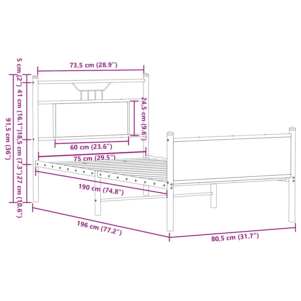 Bedframe zonder matras bewerkt hout bruin eikenkleur 75x190 cm is nu te koop bij PeponiXL, paradijselijk wonen!
