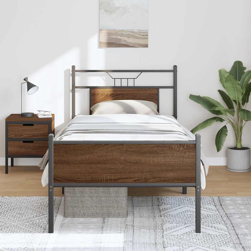 Bedframe zonder matras bewerkt hout bruin eikenkleur 80x200 cm is nu te koop bij PeponiXL, paradijselijk wonen!