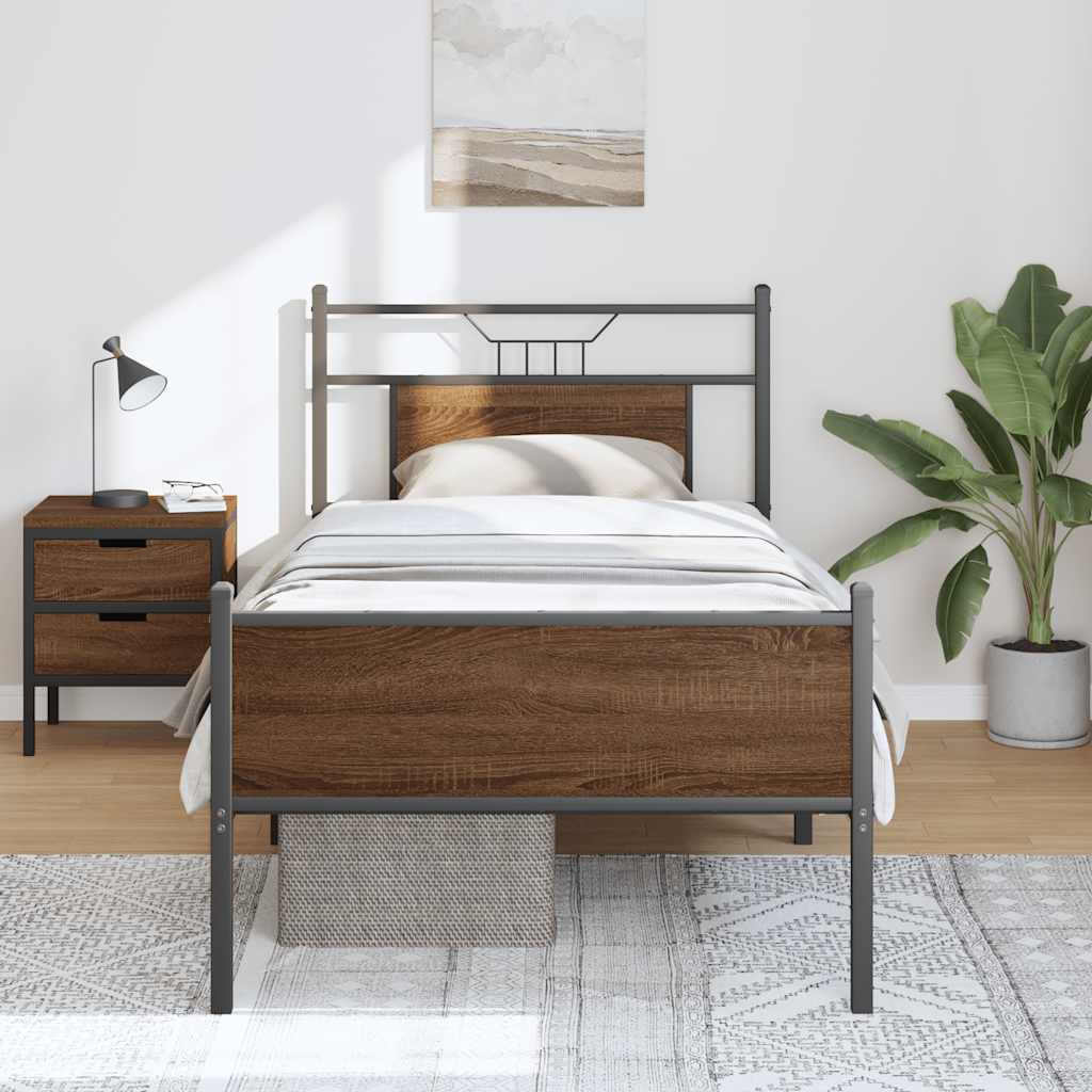 Bedframe zonder matras bewerkt hout bruin eikenkleur 90x190 cm is nu te koop bij PeponiXL, paradijselijk wonen!