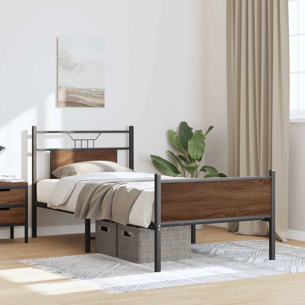 Bedframe zonder matras bewerkt hout bruin eikenkleur 90x190 cm is nu te koop bij PeponiXL, paradijselijk wonen!