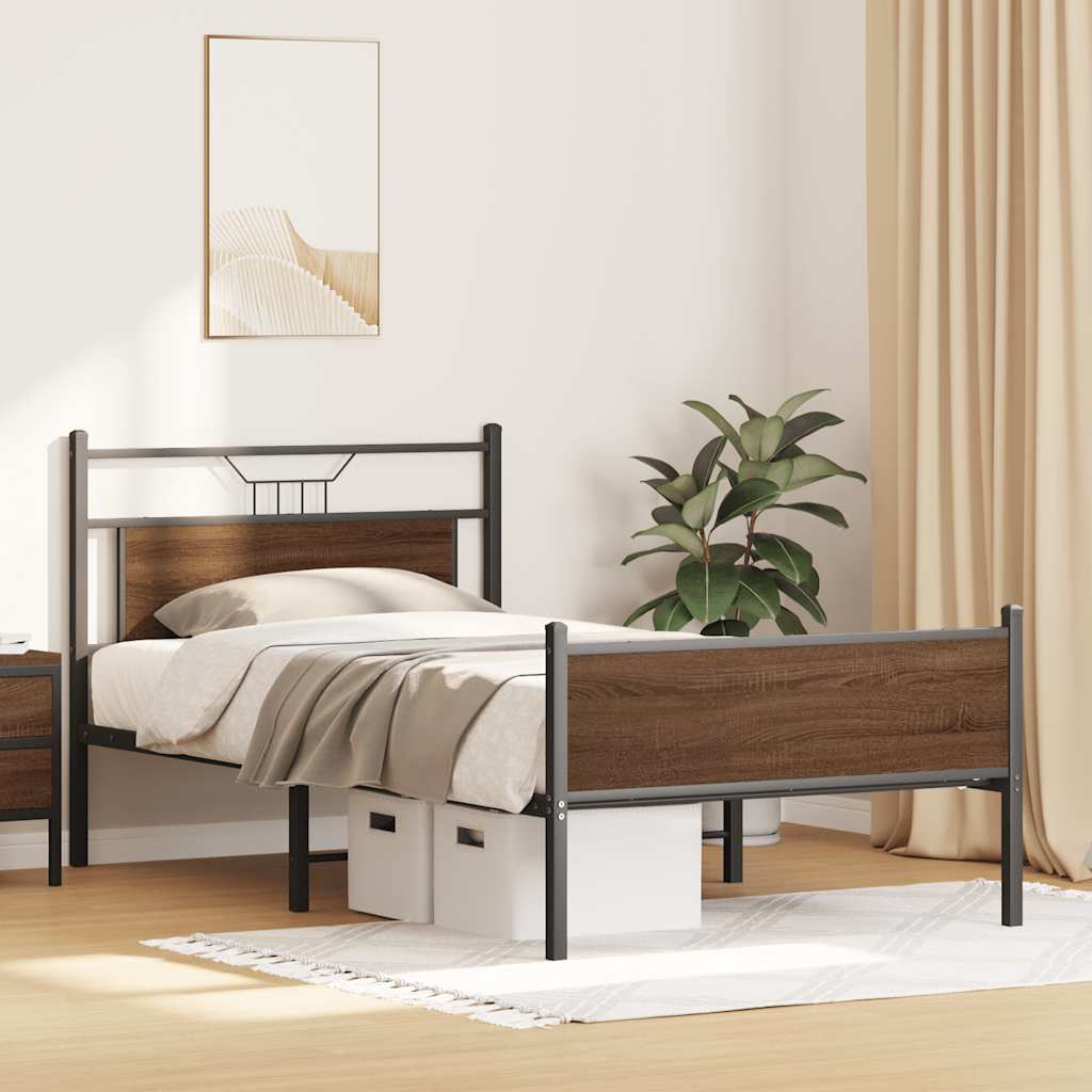 Bedframe zonder matras bewerkt hout bruin eikenkleur 100x190 cm is nu te koop bij PeponiXL, paradijselijk wonen!