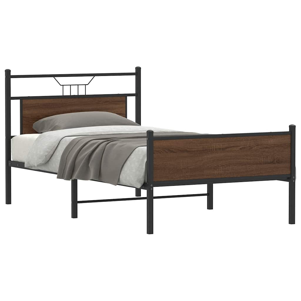 Bedframe zonder matras bewerkt hout bruin eikenkleur 100x190 cm is nu te koop bij PeponiXL, paradijselijk wonen!
