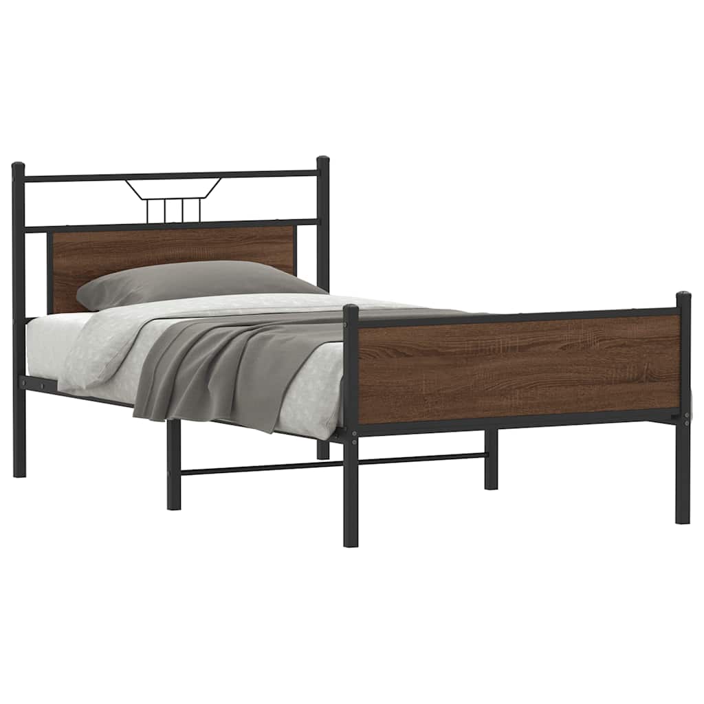 Bedframe zonder matras bewerkt hout bruin eikenkleur 100x200 cm is nu te koop bij PeponiXL, paradijselijk wonen!