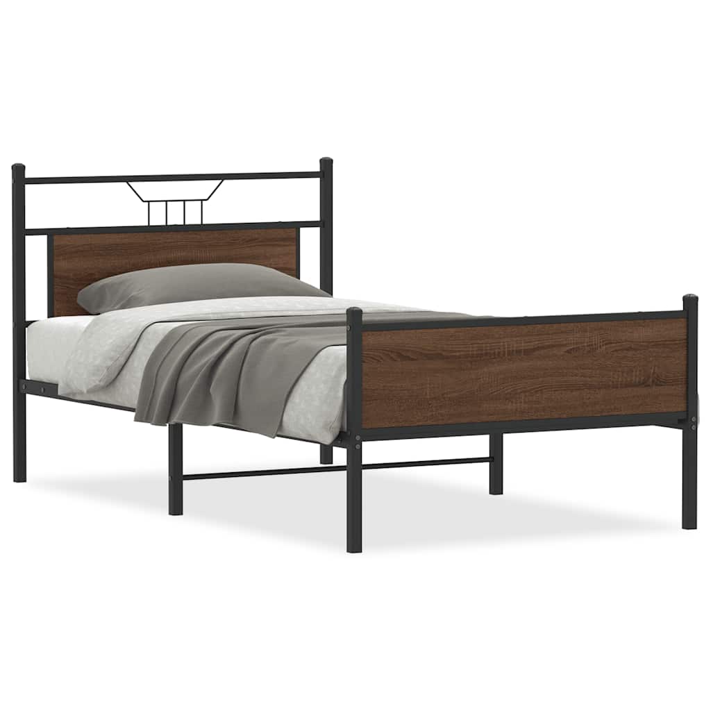 Bedframe zonder matras 107x203 cm spaanplaat bruin eikenkleurig is nu te koop bij PeponiXL, paradijselijk wonen!