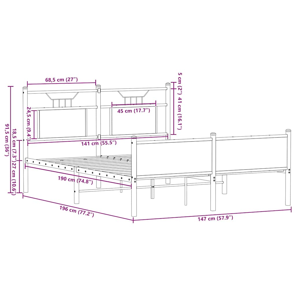 Bedframe zonder matras bewerkt hout bruin eikenkleur 140x190 cm is nu te koop bij PeponiXL, paradijselijk wonen!