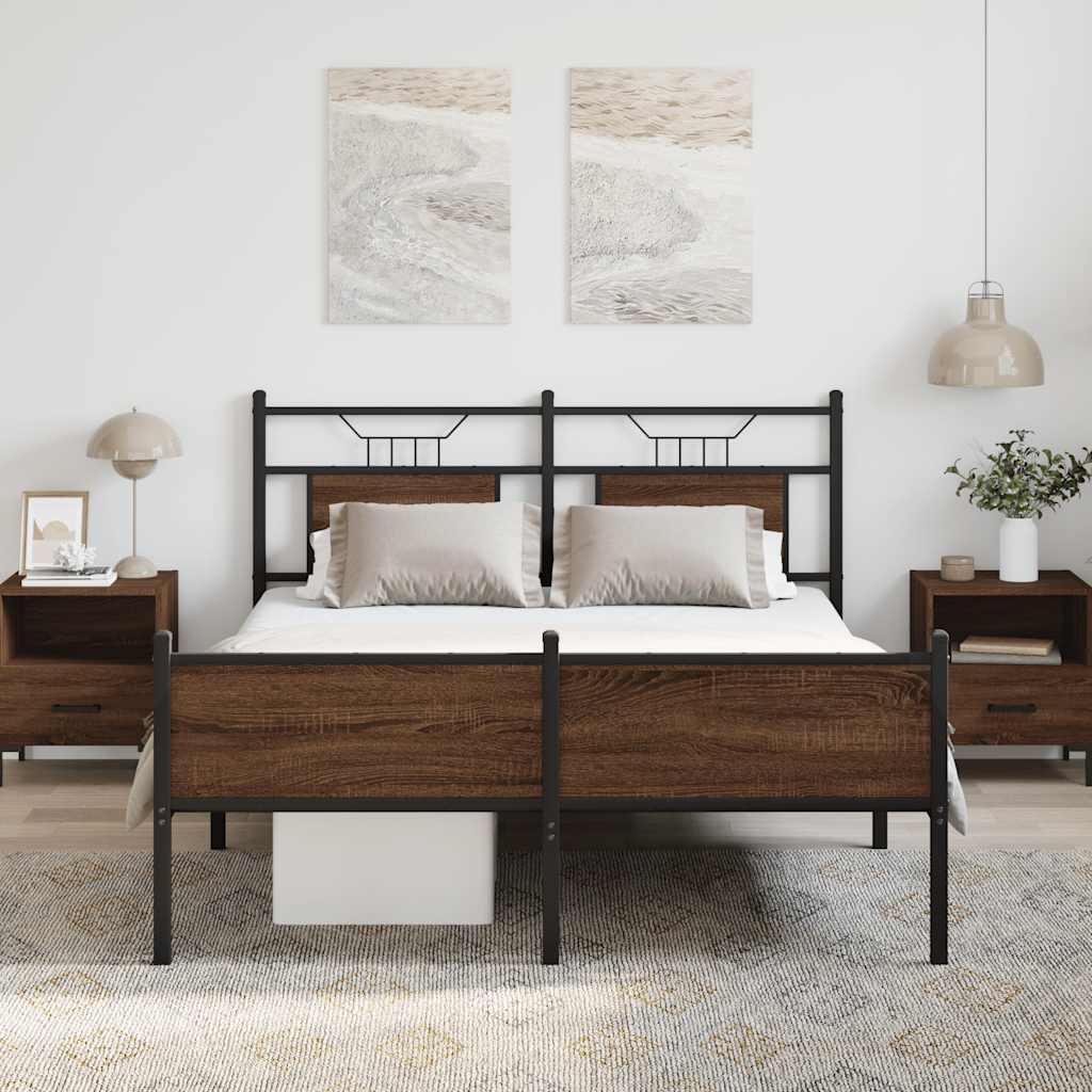Bedframe zonder matras bewerkt hout bruin eikenkleur 140x200 cm is nu te koop bij PeponiXL, paradijselijk wonen!