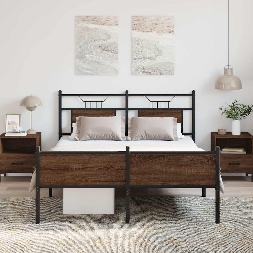Bedframe zonder matras bewerkt hout bruin eikenkleur 150x200 cm is nu te koop bij PeponiXL, paradijselijk wonen!