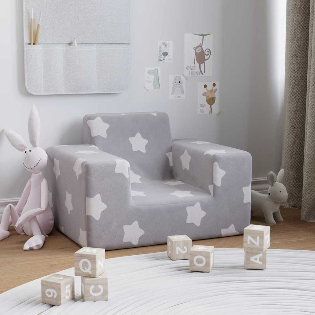 Kinderbank met sterren zacht pluche lichtgrijs is nu te koop bij PeponiXL, paradijselijk wonen!