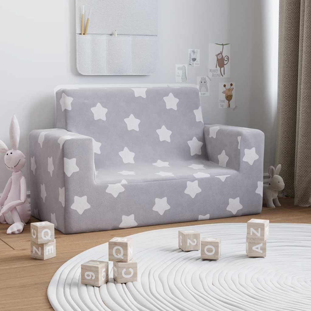 Kinderbank 2-zits met sterren zacht pluche lichtgrijs is nu te koop bij PeponiXL, paradijselijk wonen!