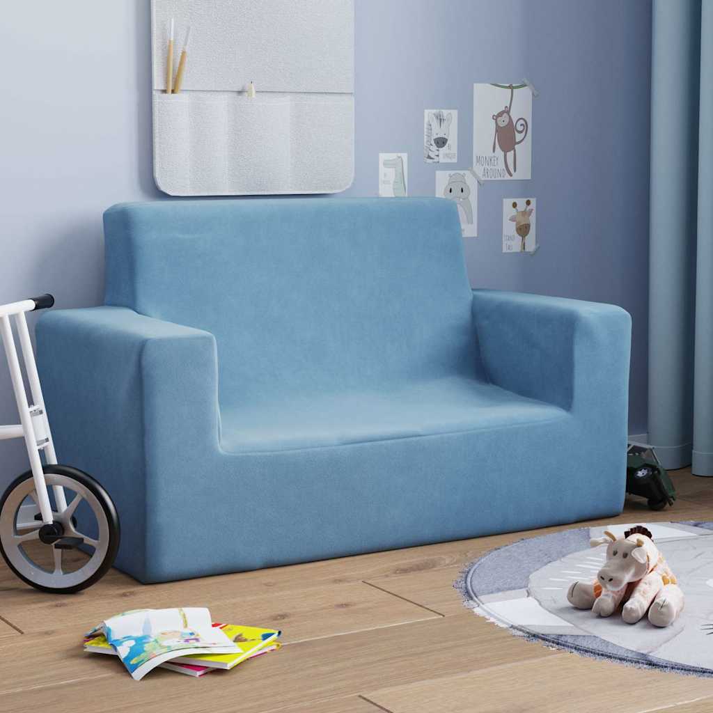 Kinderbank 2-zits zacht pluche blauw is nu te koop bij PeponiXL, paradijselijk wonen!