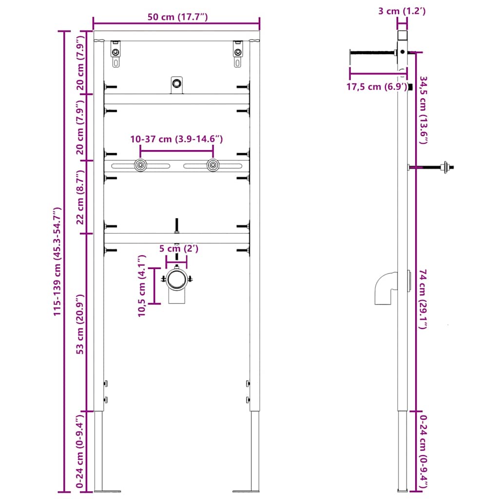 Badkamer muursteun Blauw 50 x 17.5 x 136 cm Staal is nu te koop bij PeponiXL, paradijselijk wonen!