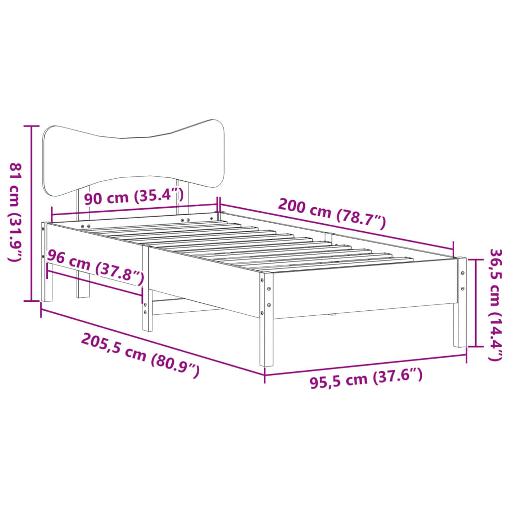 Bedframe zonder matras massief grenenhout wasbruin 90x200 cm is nu te koop bij PeponiXL, paradijselijk wonen!