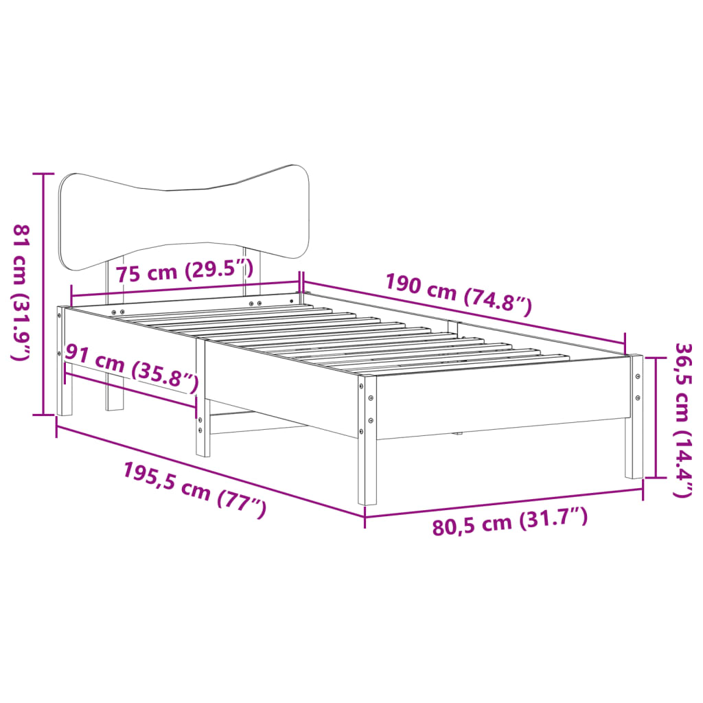 Bedframe zonder matras massief grenenhout 75x190 cm is nu te koop bij PeponiXL, paradijselijk wonen!