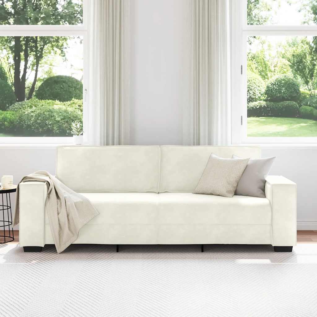 Driezitsbank 220x78x84 cm fluweel crèmekleurig is nu te koop bij PeponiXL, paradijselijk wonen!