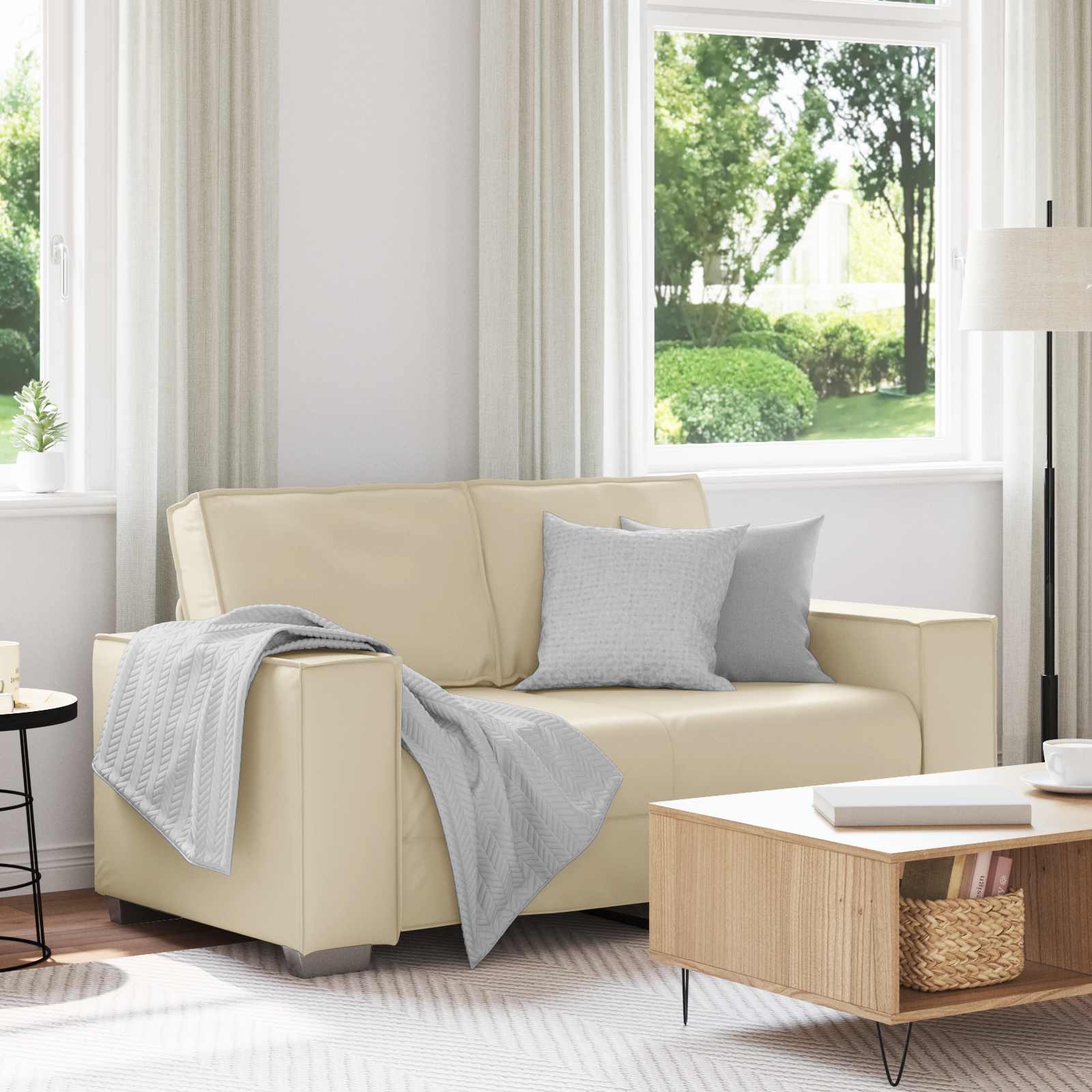 Loveseat Crème 160 cm Nep Leer is nu te koop bij PeponiXL, paradijselijk wonen!