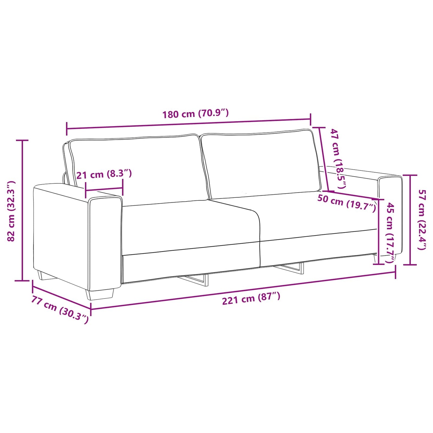3-zitsbank 180 cm linnen is nu te koop bij PeponiXL, paradijselijk wonen!