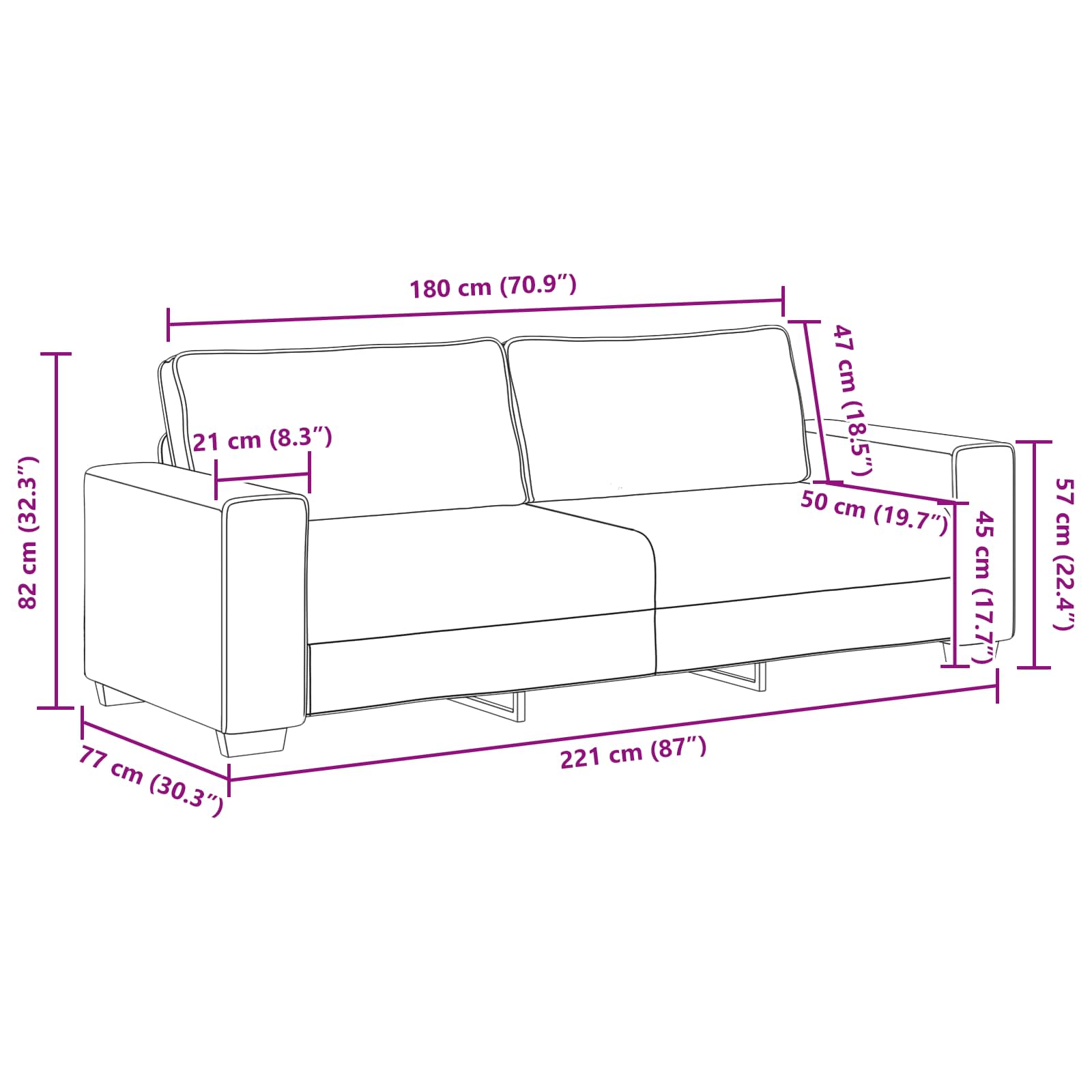 3-zitsbank 180 cm linnen is nu te koop bij PeponiXL, paradijselijk wonen!