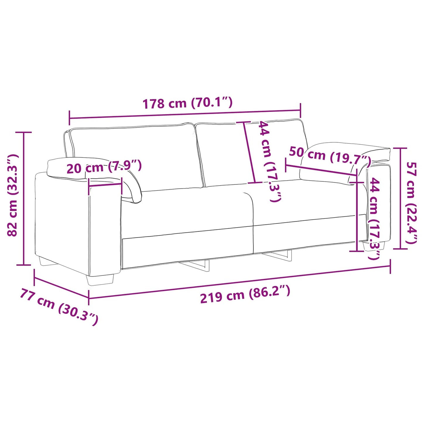 3-Zits Bank Lichtgrijs 220 cm Stof is nu te koop bij PeponiXL, paradijselijk wonen!