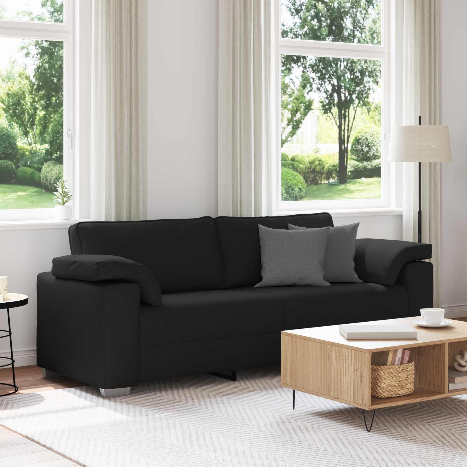 3-Zits Bank Zwart 220 cm Stof is nu te koop bij PeponiXL, paradijselijk wonen!