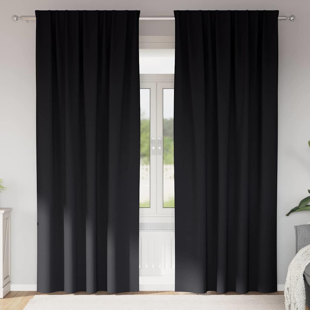 Zwart-out Gordijnen met Ringen 2 pcs Zwart 225 x 140 cm is nu te koop bij PeponiXL, paradijselijk wonen!