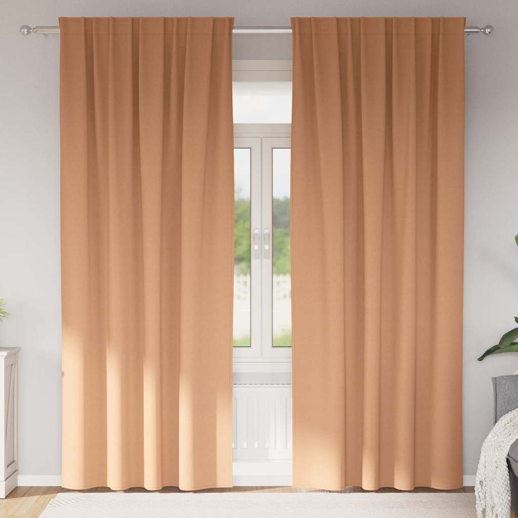 Zwart-out Gordijnen met Ringen 2 pcs Licht Bruin 260 x 140 cm is nu te koop bij PeponiXL, paradijselijk wonen!
