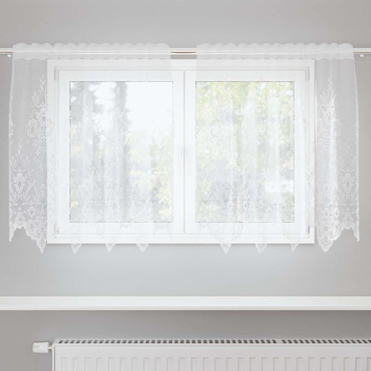 Kantgordijn met gordijnen Bloemen Wit 100 x 150 cm Polyester is nu te koop bij PeponiXL, paradijselijk wonen!