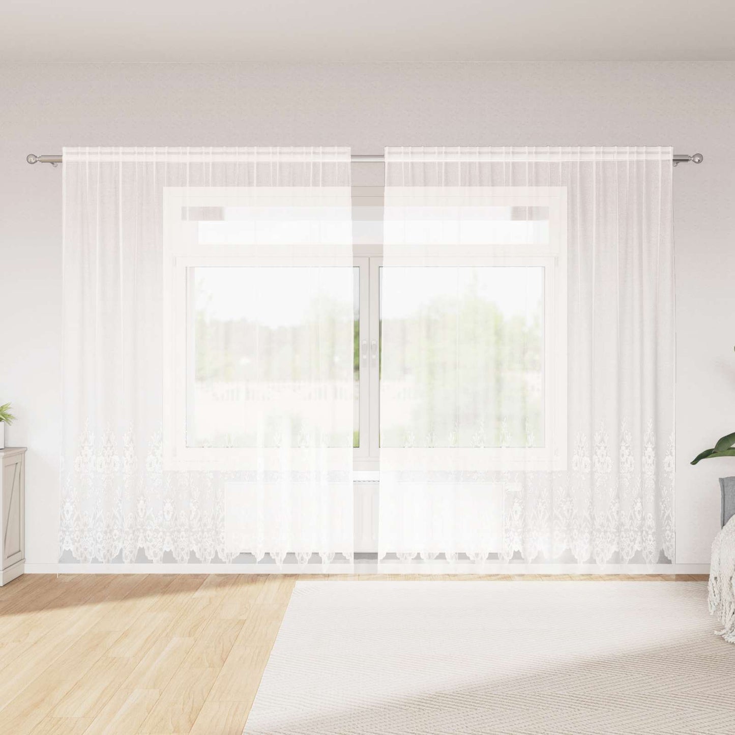 Kantgordijn met gordijnen Bloemen Wit 220 x 300 cm Polyester is nu te koop bij PeponiXL, paradijselijk wonen!