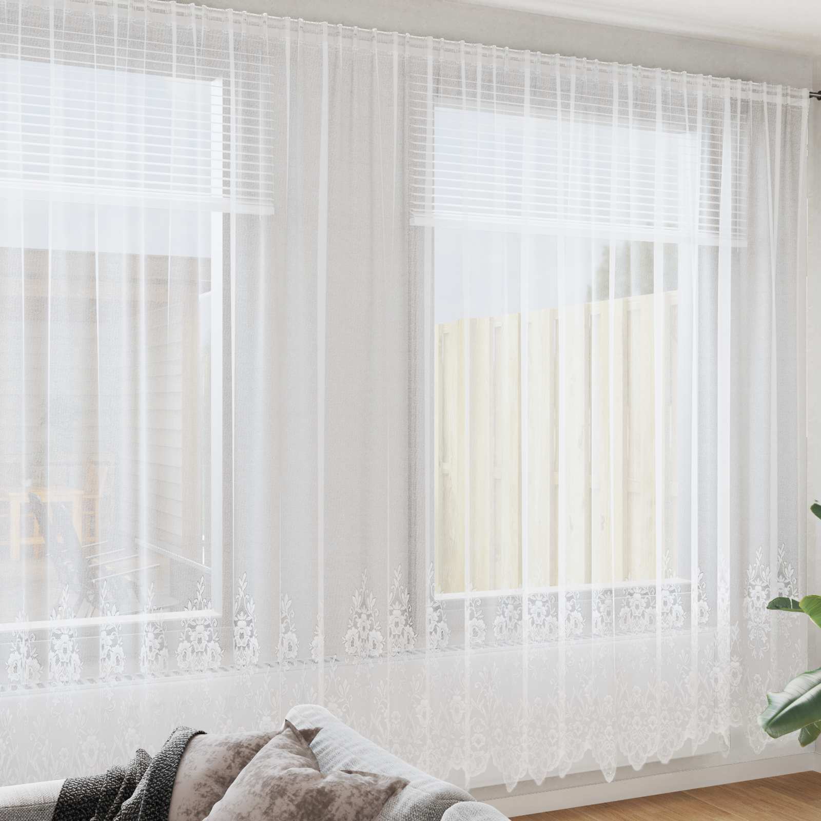 Kantgordijn met gordijnen Bloemen Wit 260 x 500 cm Polyester is nu te koop bij PeponiXL, paradijselijk wonen!