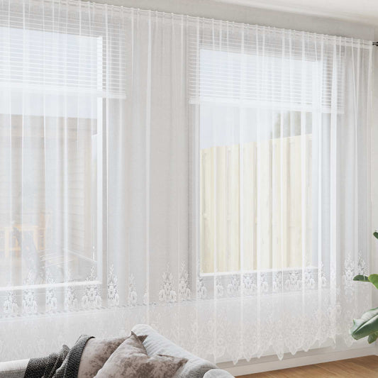 Kantgordijn met gordijnen Bloemen Wit 300 x 500 cm Polyester is nu te koop bij PeponiXL, paradijselijk wonen!